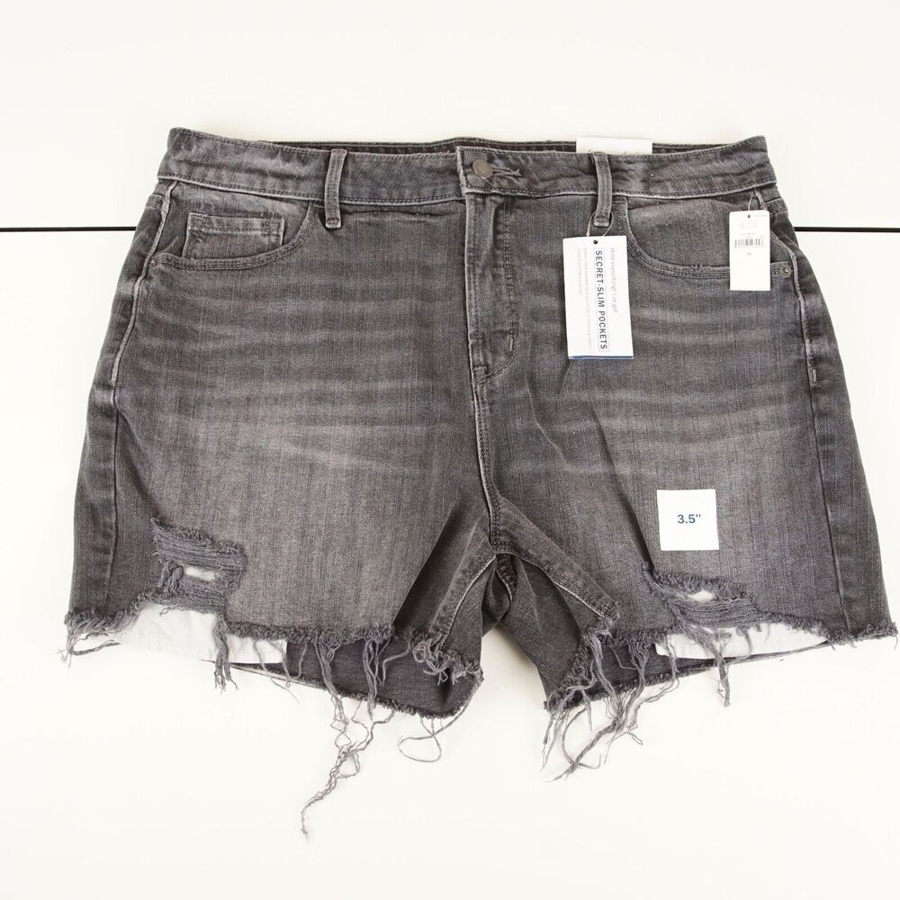 NEW Old Navy gray High Rise Secret Slim Pocket Cut Off Denim Shorts Sz 14